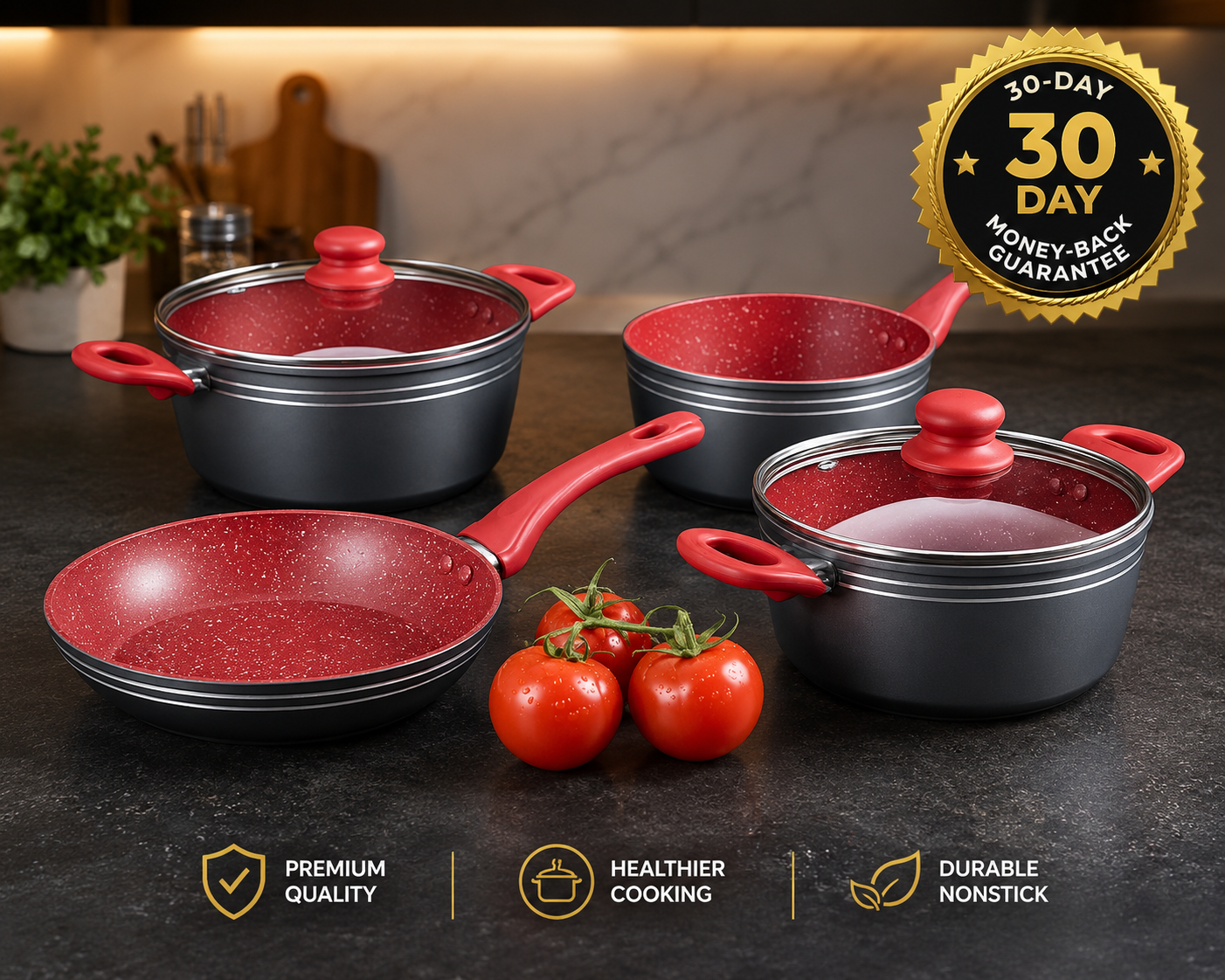RedSilver cookware set with 30-day money-back guarantee